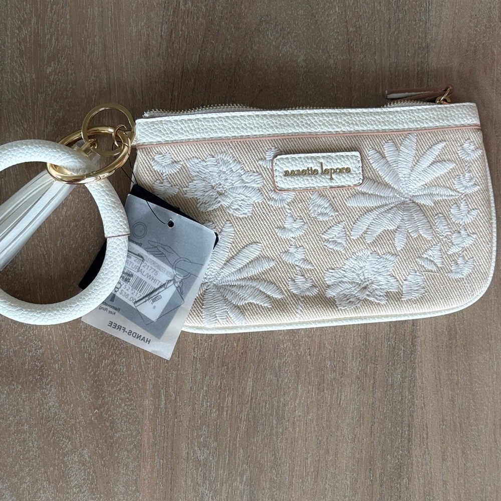 Nanette Lepore Floral Embroidered Clutch in Cream and Tan - Picture 2 of 5